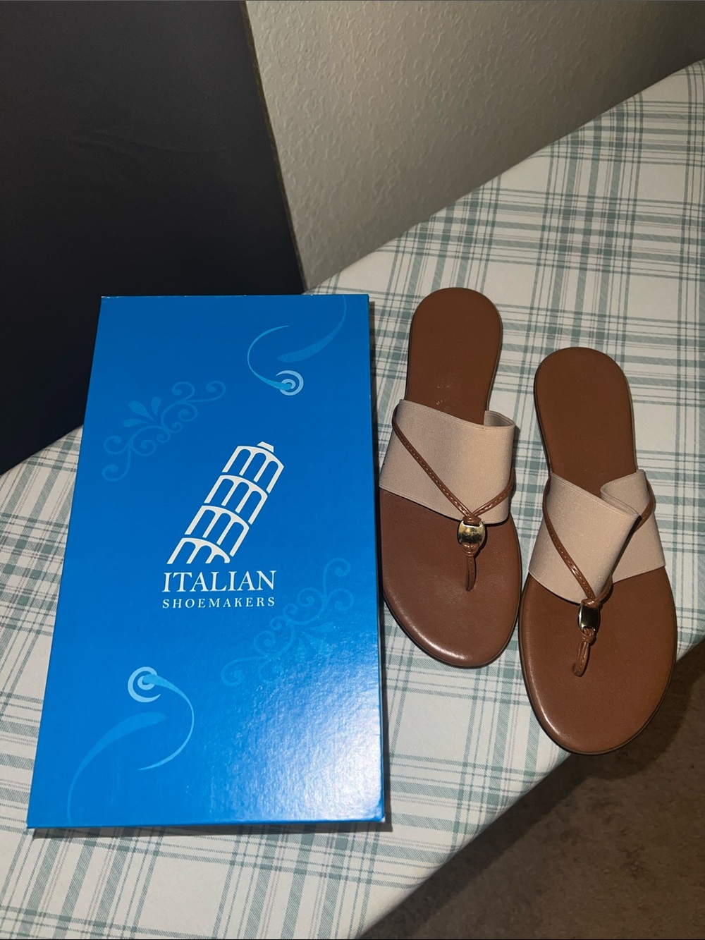 Italian Shoemakers Brown and Beige Leather Thong Sandals